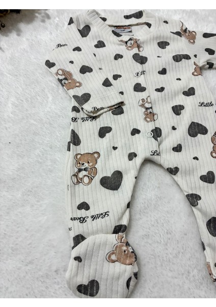 TUEMBABY%100 Pamuk Ayıcık-Kalp Baskılı Patikli Unisex Bebek Tulum modelleri