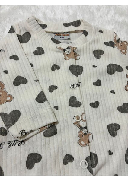 TUEMBABY%100 Pamuk Ayıcık-Kalp Baskılı Patikli Unisex Bebek Tulum fırsatları