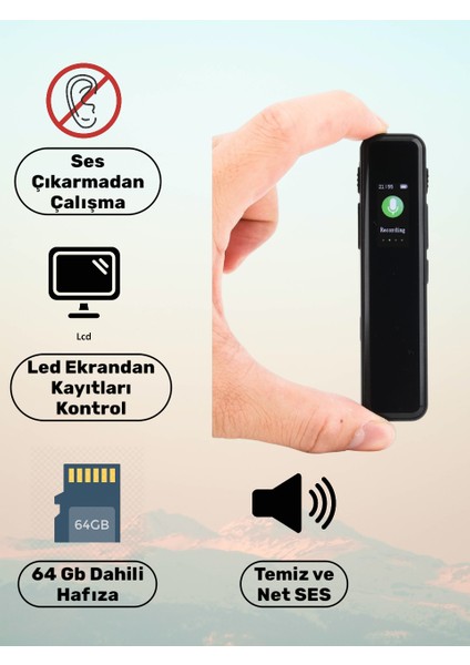 64 GB LED Ekranlı Dijital Ses Kayıt Cihazı,sessiz Çalışma Özelliği