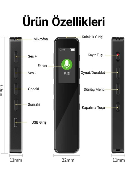 64 GB LED Ekranlı Dijital Ses Kayıt Cihazı,sessiz Çalışma Özelliği fırsatları