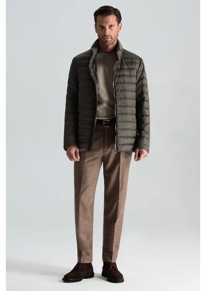 Kaz Tüyü Dolgulu Kahverengi Ince Spor Mont