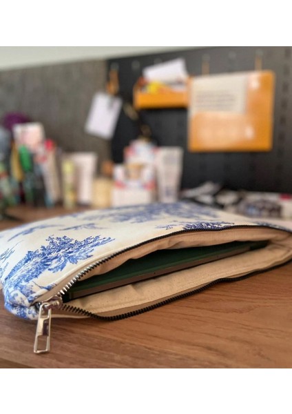 El Yapımı Toile De Jouy Desenli Tablet Çantası 11 Inç Gündelik Askısız Kadın El Çantası modelleri