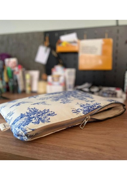 El Yapımı Toile De Jouy Desenli Tablet Çantası 11 Inç Gündelik Askısız Kadın El Çantası fırsatları