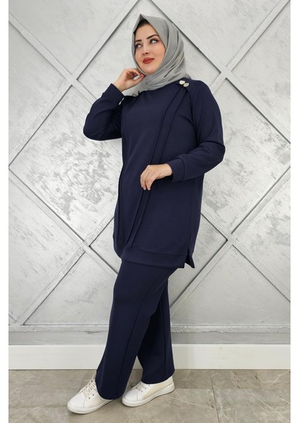Kadın Düğme Detaylı Nervür Dikim Tesettür Takım