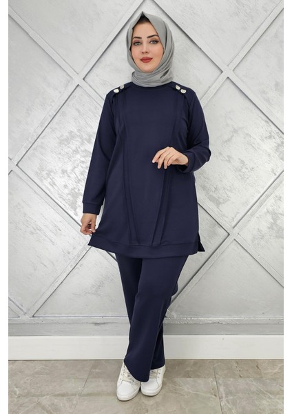 Kadın Düğme Detaylı Nervür Dikim Tesettür Takım modelleri