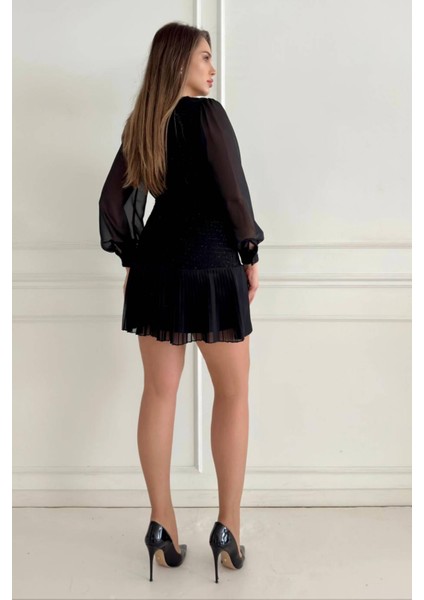 Etek Ucu Piliseli Şanel Kumaş Uzun Kollu Midi Boy Modern Tasarım Kadın Elbise 021 indirimleri