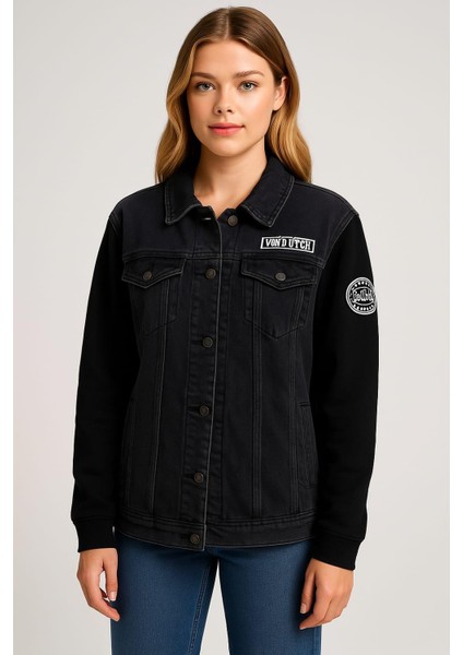 Kadın Büyük Beden Füme, Nakış ve Baskı Detaylı, Kollar 2iplik Kot Mont 65N39172 fiyatları