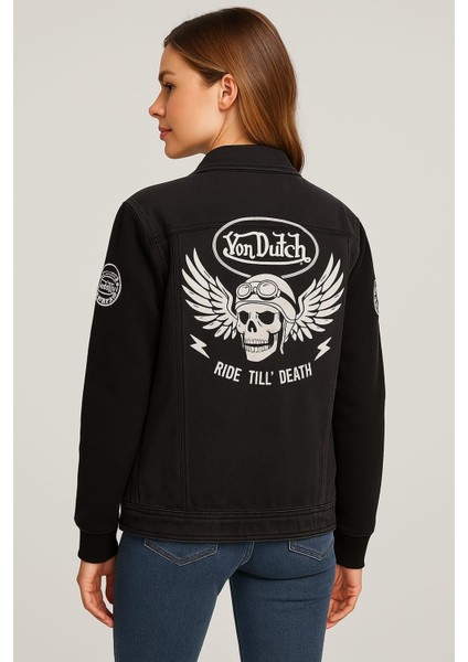 Kadın Büyük Beden Füme, Nakış ve Baskı Detaylı, Kollar 2iplik Kot Mont 65N39172 modelleri