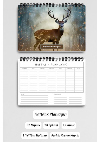 Geyik Temalı A5 Tel Spiralli Yapılacaklar Notlar Listesi Haftalık Planlayıcı modelleri