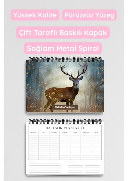 Geyik Temalı A5 Tel Spiralli Yapılacaklar Notlar Listesi Haftalık Planlayıcı
