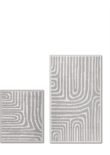 Gela Doğal Pamuklu 2'li Banyo Paspas & Halı Seti 60X100 50X60 Taş