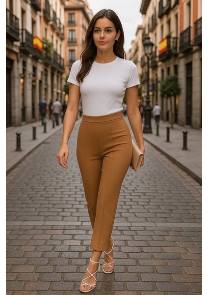 Kadın Yüksek Bel Ithal Krep Pantolon
