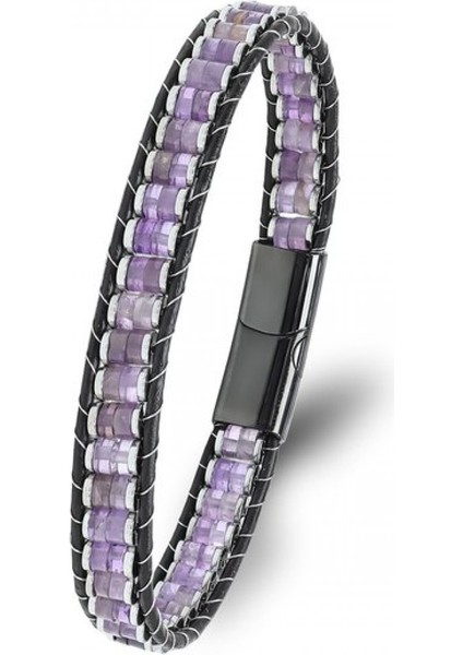 Ametist & Hematit Çelik Örgülü Deri Bileklik 9592B22D7