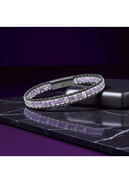 Ametist & Hematit Çelik Örgülü Deri Bileklik 9592B22D7 modelleri