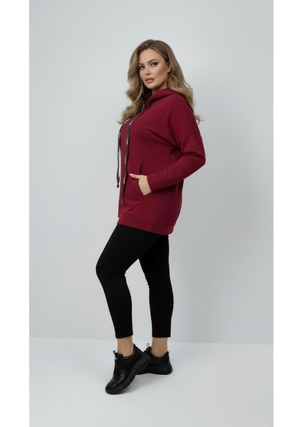 Kadın Büyük Beden Uzun Kollu Kapüşonlu Fermuar Detaylı Sweatshirt 2007