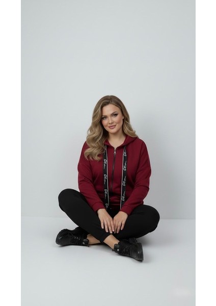 Kadın Büyük Beden Uzun Kollu Kapüşonlu Fermuar Detaylı Sweatshirt 2007 fiyatları