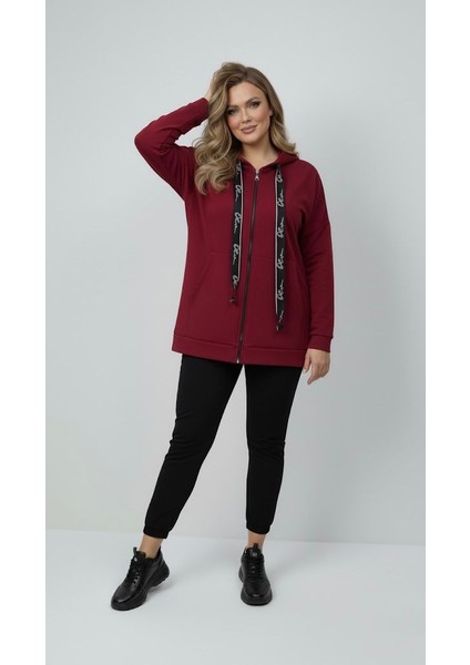 Kadın Büyük Beden Uzun Kollu Kapüşonlu Fermuar Detaylı Sweatshirt 2007 modelleri
