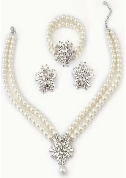 Şık 4 Parça Inci Gümüş Kaplama Takı Seti fırsatları