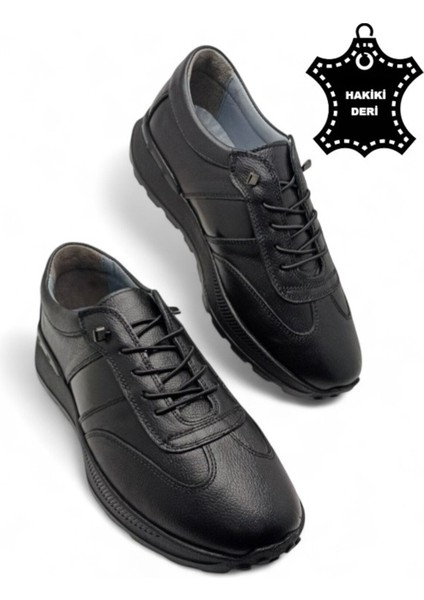 Erkek Iç Dış Hakiki Deri Ultra Rahat Ortopedik Tabanlı Hafif Mevsimlik Siyah Günlük Spor Ayakkabı