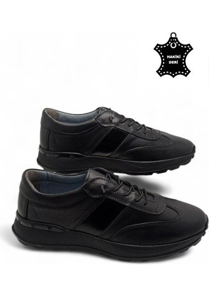 Erkek Iç Dış Hakiki Deri Ultra Rahat Ortopedik Tabanlı Hafif Mevsimlik Siyah Günlük Spor Ayakkabı