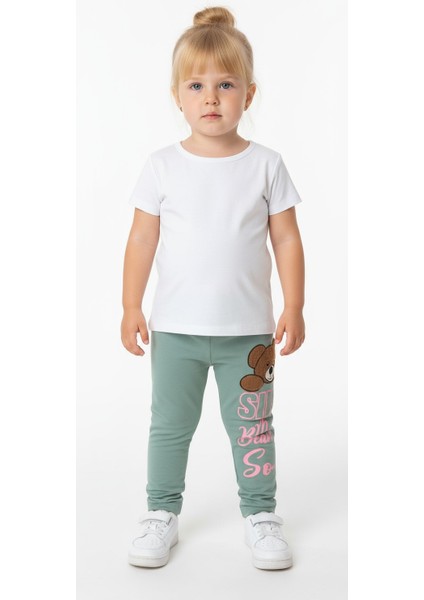 Bear Baskılı Şardonlu Kız Çocuk Tayt
