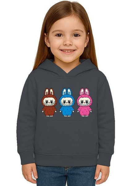 Unisex Baskılı Çocuk Swaetshirt Labubu Baskılı Kapüşonlu 3 Iplik Şardonlu modelleri