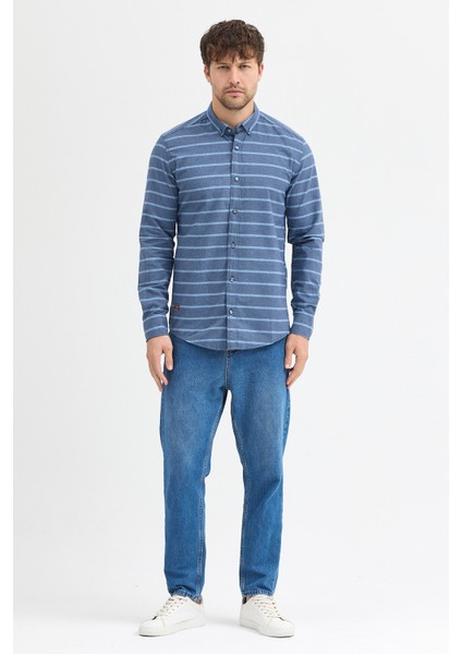Kaşmir Karışımlı Dikey Çizgili Regular Fit Uzun Kollu Erkek Gömlek