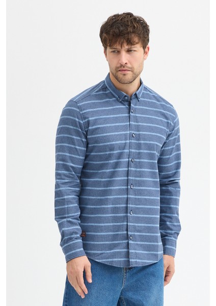 Kaşmir Karışımlı Dikey Çizgili Regular Fit Uzun Kollu Erkek Gömlek fiyatları