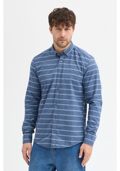 Kaşmir Karışımlı Dikey Çizgili Regular Fit Uzun Kollu Erkek Gömlek modelleri