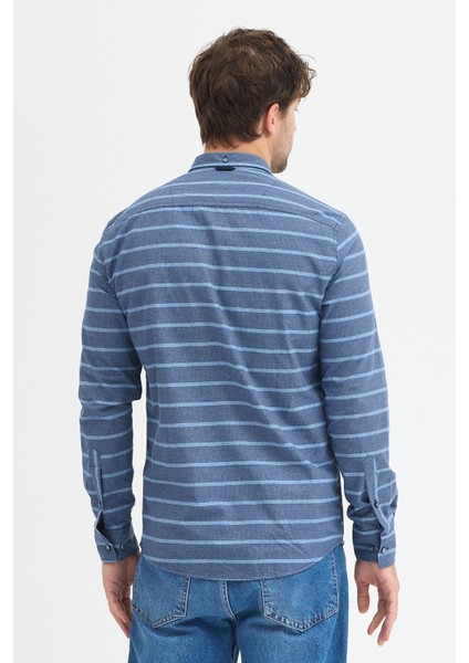 Kaşmir Karışımlı Dikey Çizgili Regular Fit Uzun Kollu Erkek Gömlek