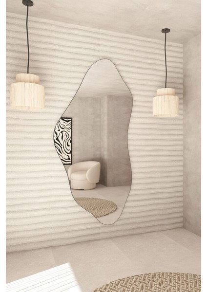 Belgrad Ahşap Çerçeveli Asimetrik Büyük Duvar Aynası – Estetik Tasarım, Dekoratif ve Şık Özel Tasarım Ayna