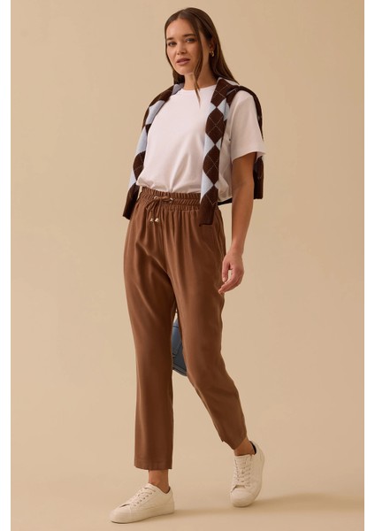 Kadın Bilek Boy Bağcıklı Pantolon 1023 Kahverengi