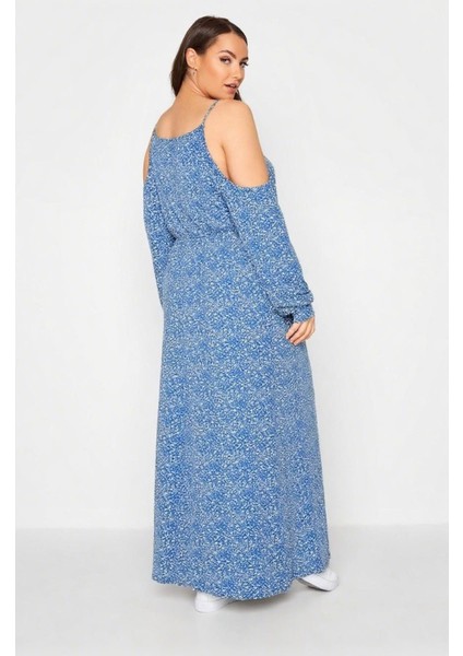 Kadın Büyük Beden Mavi, Ip Askılı, Omuz Açık, Bel Lastik Detaylı, Çiçek Desenli Elbise 65N39127 fiyatları