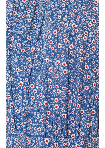 Kadın Büyük Beden Mavi, Ip Askılı, Omuz Açık, Bel Lastik Detaylı, Çiçek Desenli Elbise 65N39127 modelleri