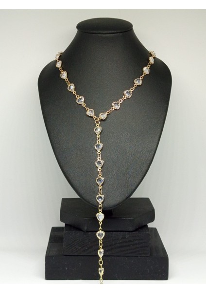 Kalp Kristal Taşlı Sallantılı Y Kolye