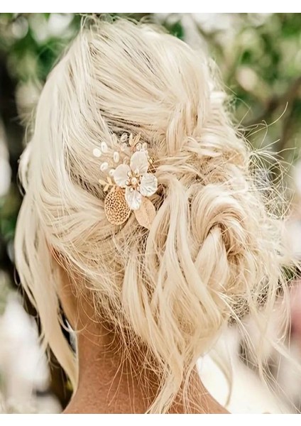 Taşlı Incili Saç Tarak Tokası, Yaprak Çiçek Gelin, Parti Saç Tarak Tokası modelleri