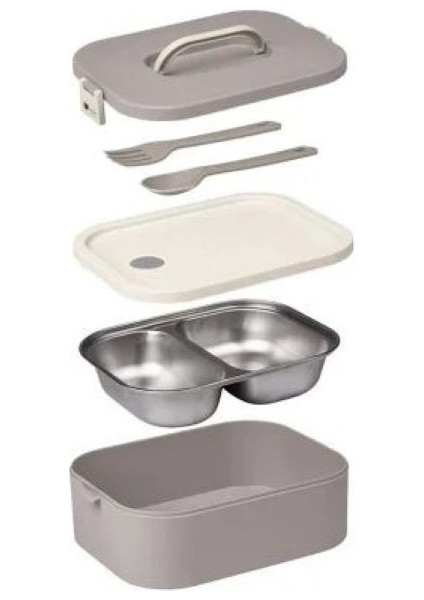 Paslanmaz Çelik Hazneli Lunch Box Tek Katlı Kendinden Çatal Kaşıklı Beslenme Kutusu Gri fiyatları