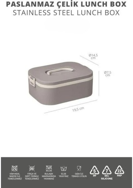 Paslanmaz Çelik Hazneli Lunch Box Tek Katlı Kendinden Çatal Kaşıklı Beslenme Kutusu Gri modelleri
