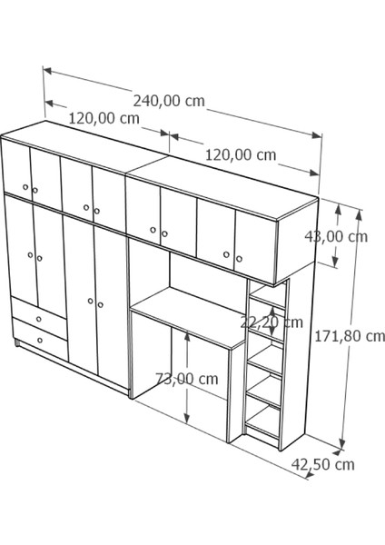 Solvio Kitaplıklı Çalışma Masası Gardırop Ünitesi Ön Beyaz Gövde Çam