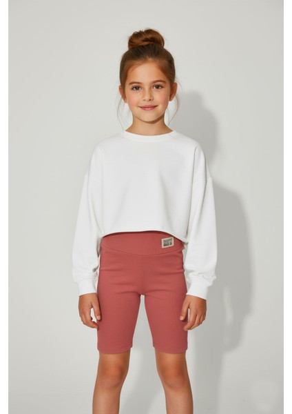 Kız Çocuk 5 - 8 Yaş Esnek Fitilli Biker Kısa Tayt - 623076