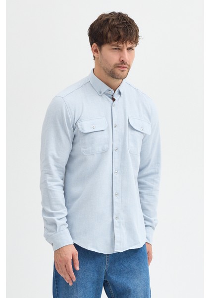 Kaşmir Görünümlü Çift Cepli Regular Fit Uzun Kollu Erkek Gömlek modelleri