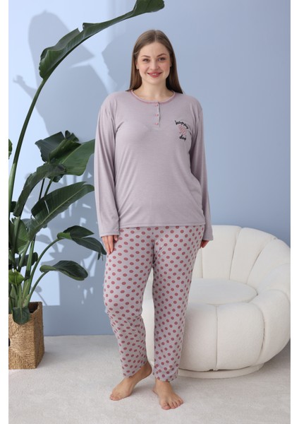 %100 Pamuklu Mevsimlik Kumaş Büyük Beden Kadın Pijama Takımı 30101