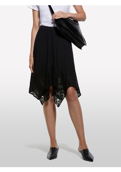 Dantelli Asimetrik Fermuarlı Astarlı Etek Kadın Siyah Etek - 325A40RBL002Y