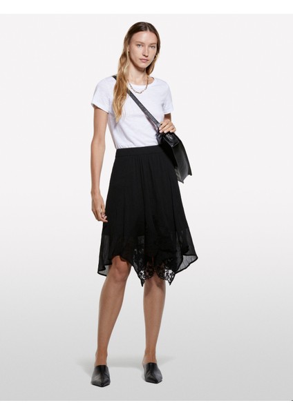 Dantelli Asimetrik Fermuarlı Astarlı Etek Kadın Siyah Etek - 325A40RBL002Y modelleri