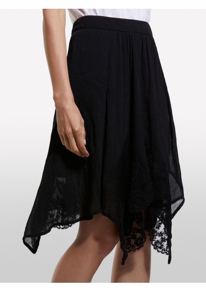 Dantelli Asimetrik Fermuarlı Astarlı Etek Kadın Siyah Etek - 325A40RBL002Y fırsatları