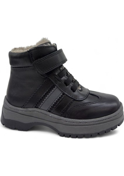 Hakiki Deri Gerçek Kürklü Unisex Çocuk 3 Çizgi Bot