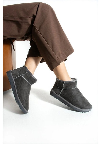 Moscow Mini Taba Süet Yarım Bot Içi Tüylü Düz Taban Kadın Ayakkabı