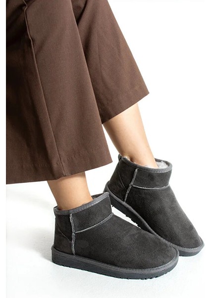 Moscow Mini Taba Süet Yarım Bot Içi Tüylü Düz Taban Kadın Ayakkabı modelleri