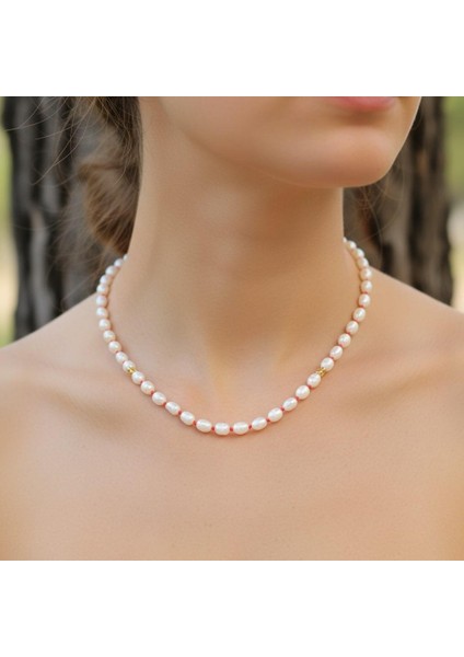 Inci Kolye - Düğümlü Model (5x7 mm Gerçek Inci)