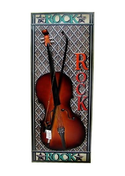 Pano Keman Dikey Vintage Müzik Temalı Dekoratif Ev Ofis Hediyelik